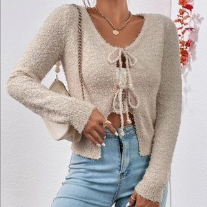 fluffy knit knot front cardigan sweater